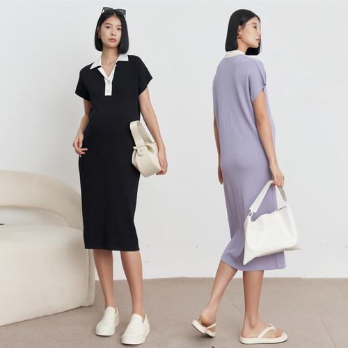 BELLYWEAR孕妇连衣裙夏季2026新款高个子简约翻领针织POLO哺乳裙