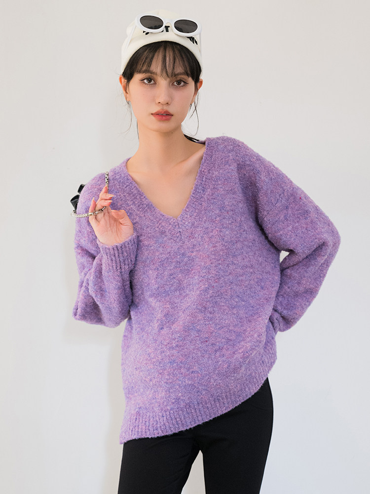 BELLYWEAR 출산 스웨터 가을 새로운 패션 긴팔 V 넥 느슨한 중간 길이 스웨터 탑