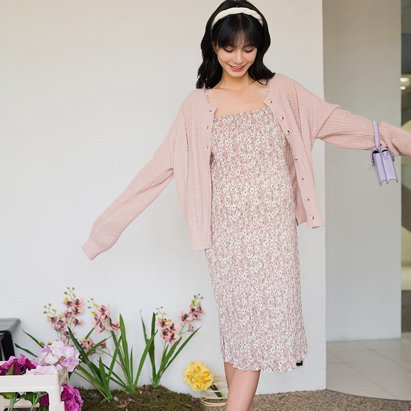 BELLYWEAR孕妇套装秋季时尚两件套法式优雅樱花粉吊带裙开衫套装,孕妇装/孕产妇用品/营养,套装,淘宝优惠券,粉丝福利购,淘宝优惠卷