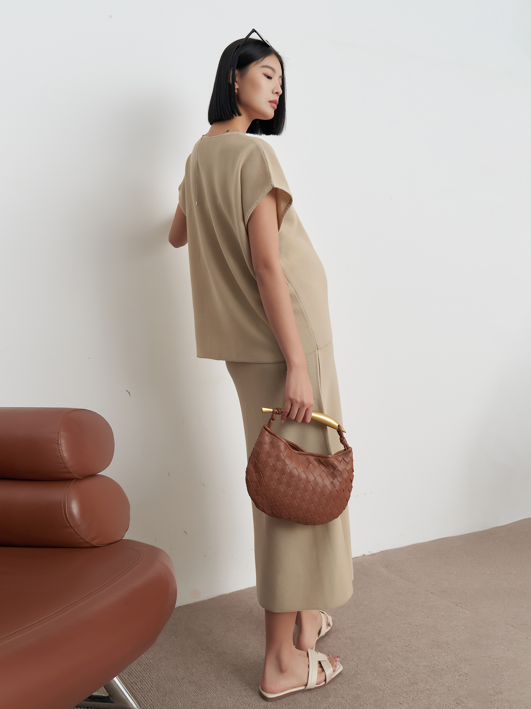 BELLYWEAR 임산부 게으른 스타일 정장 새로운 유행 ROW 스타일 느슨한 반팔 탑과 튜브 탑 스커트 투피스 세트