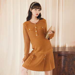 外出洋气哺乳裙 复古小香风时尚 BELLYWEAR孕妇针织连衣裙秋季 新款