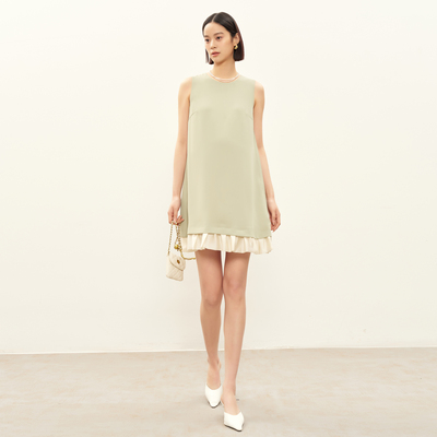 BELLYWEA香草绿拼接A摆连衣裙