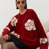 圣诞礼物休闲慵懒提花宽松毛针织衫 BELLYWEAR孕妇装 针织春秋新款