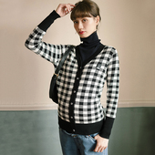 长袖 针织衫 时尚 BELLYWEAR孕妇春季 短款 黑白格纹可哺乳毛织上衣