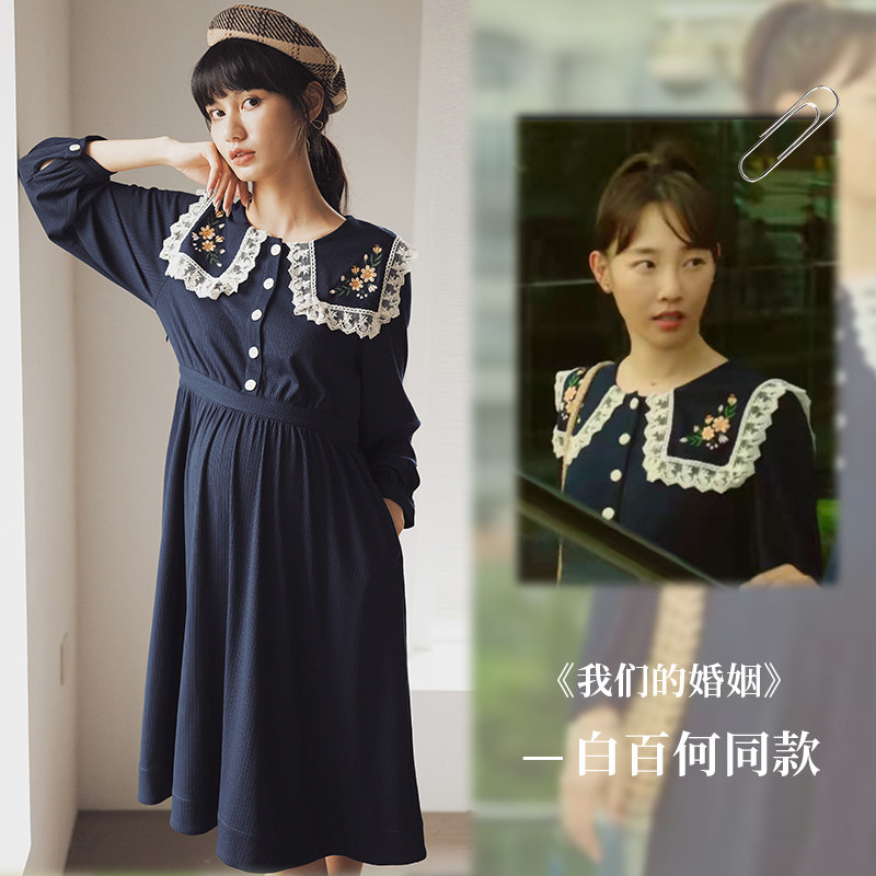 孕妇新款春夏蕾丝哺乳连衣裙