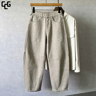 男生休闲弯刀裤 2025新款 男潮牌拼接宽松阔腿长裤 纯棉牛仔裤 秋冬季