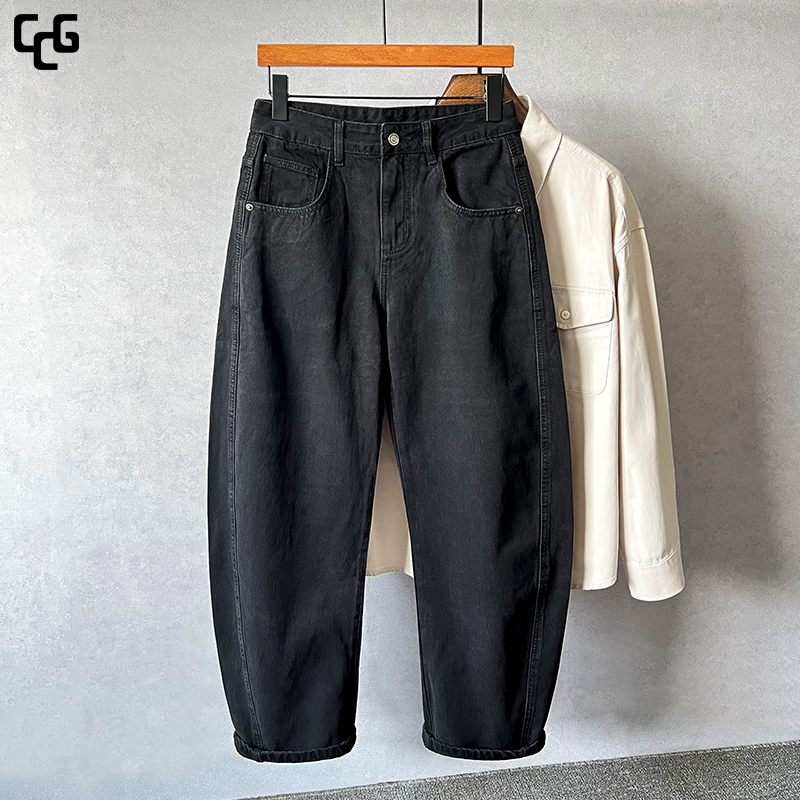 黑色弯刀牛仔裤男宽松休闲长裤子