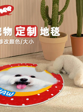 宠物定制地毯猫咪狗窝垫圆形毛绒动物照片垫子图案设计生日礼物