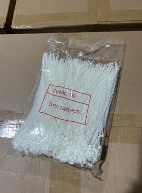 7寸尼龙带珠子母扣珍珠扎带通用珠带手穿针尼龙扎带黑白色现货速