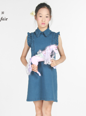 小淑女与约翰秋装蓝色木耳边牛仔连衣裙童装