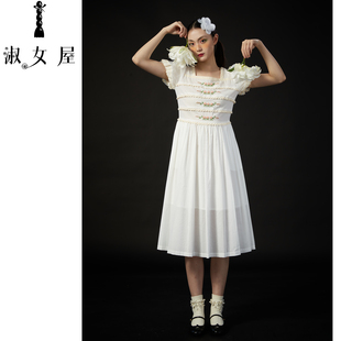 淑女屋官方旗舰店水晶鞋 与玫瑰花玫瑰花公主条纹连衣裙棉夏