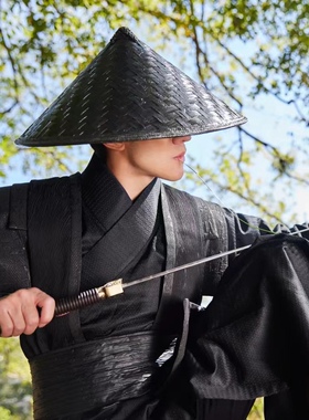 水云间舞蹈斗笠道具忍者武侠大侠客黑色帽子广场舞演出红色竹帽