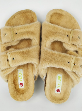 毛毛拖鞋外穿日系平底防滑保暖家居毛绒勃肯鞋情侣拖鞋棉拖鞋2021