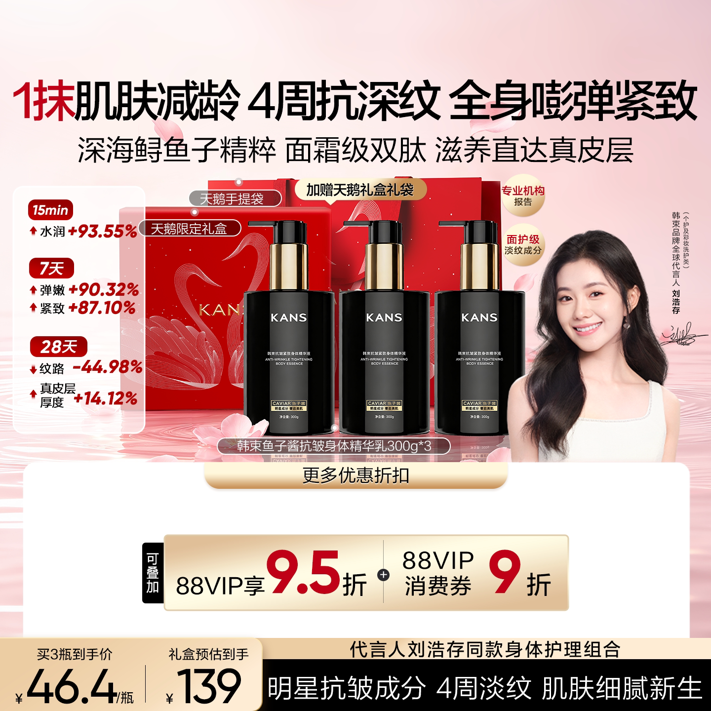 韩束身体乳保湿滋润女皮肤干燥修护屏障鱼子酱淡纹甘油补水润肤乳