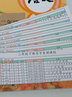二年级下册语文课课贴人教版新版课本同步写字表课课贴自带不干胶