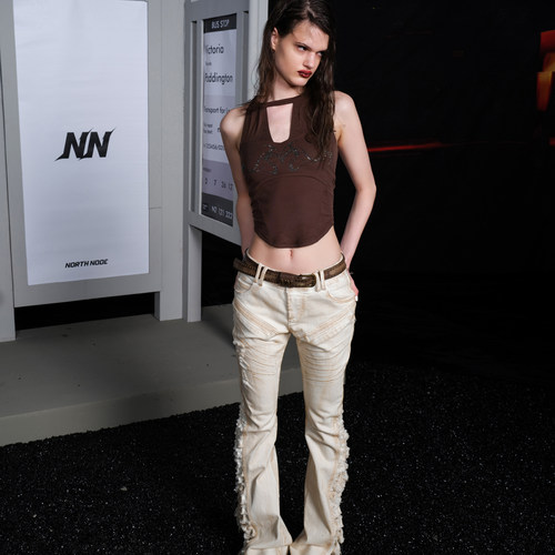 NN-NORTH NODE 网纱拼接挂脖烫钻天丝背心