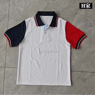 定做兰溪市永昌中心小学校服短袖白红拼深蓝色半袖上衣翻领POLO衫