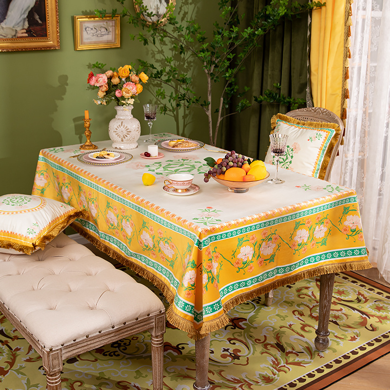 轻奢风桌布美式法式餐桌台布防水百搭盖布奢华流苏茶几布圆桌桌布