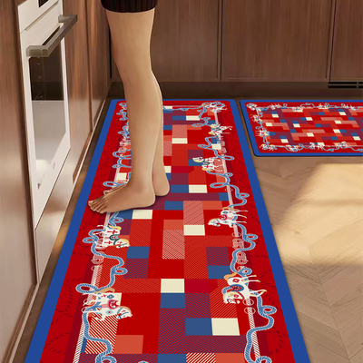 过年红色厨房专用吸水吸油防滑脚垫长条形硅藻泥地毯浴室擦脚垫