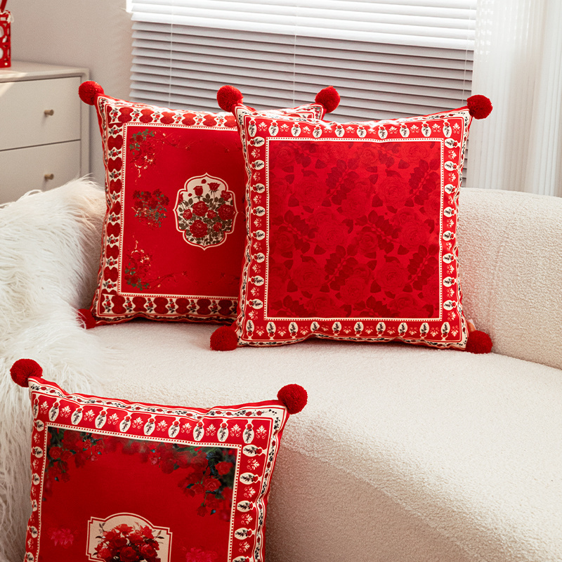 美式玫瑰抱枕轻奢高档客厅沙发靠枕天鹅绒床头靠枕靠垫毛绒枕套