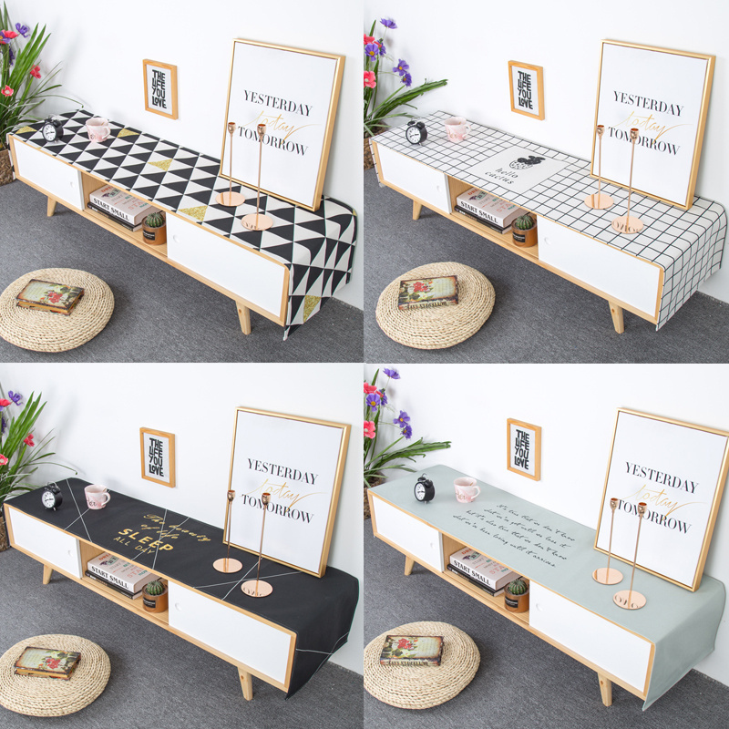 北欧大理石简约防水防尘棉麻桌布