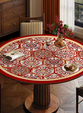 橙色回忆氛围感免洗皮革圆桌垫防烫防尘桌布家用茶几隔热垫可定制