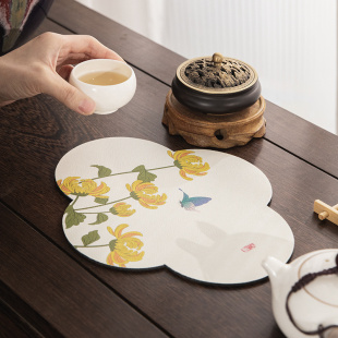 国风花形高端茶道沥水垫硅藻泥吸水防滑茶垫双面防滑花鸟异形杯垫