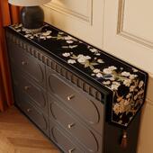 复古中式 鞋 柜盖布防尘防水长条形餐边柜盖布棉麻餐桌桌旗高档桌布