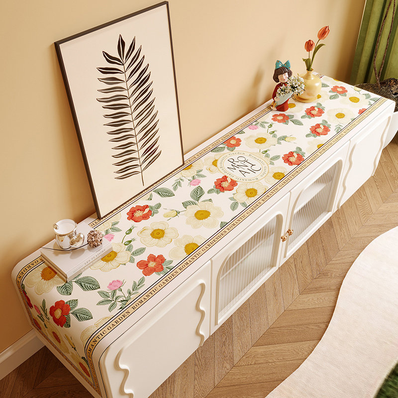 田园风电视柜盖布桌布长方形台面边柜防尘保护罩棉麻防水鞋柜盖巾