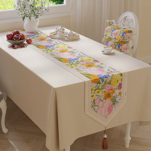 田园轻奢防水棉麻流苏桌旗高级感美式茶几茶旗电视柜防尘盖巾桌布