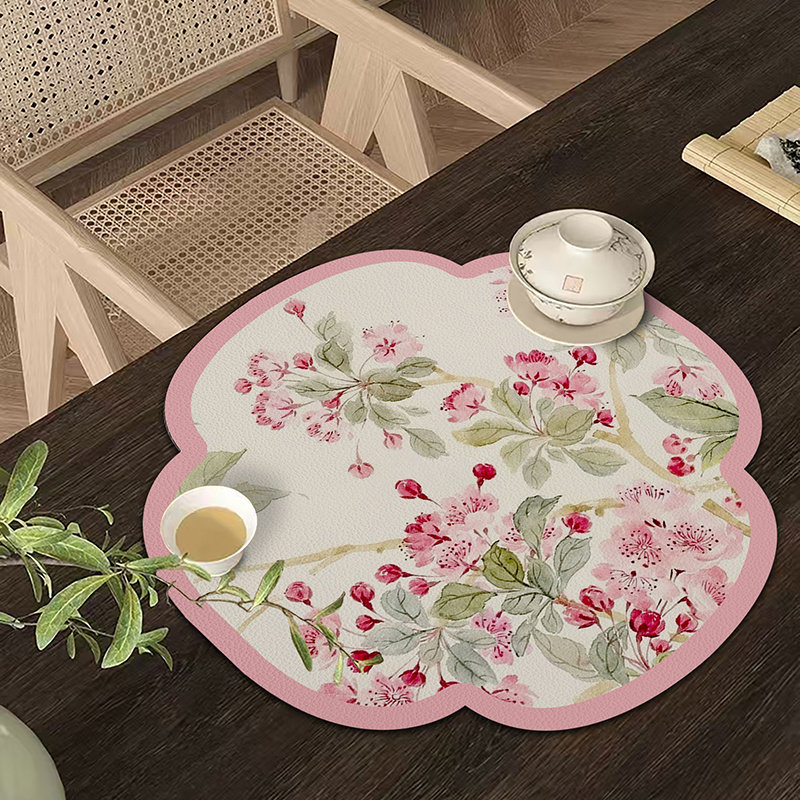 茶桌垫子中国风荷花吸水桌面餐垫新中式硅藻泥沥水茶垫桌面隔热垫