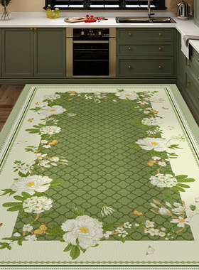 田园绿色系厨房专用吸水防滑脚垫满铺半铺条形地垫高颜值入户门垫