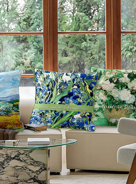 蓝色鸢尾花系列沙发大靠枕方形双面花天鹅绒枕套不含枕芯靠垫抱枕