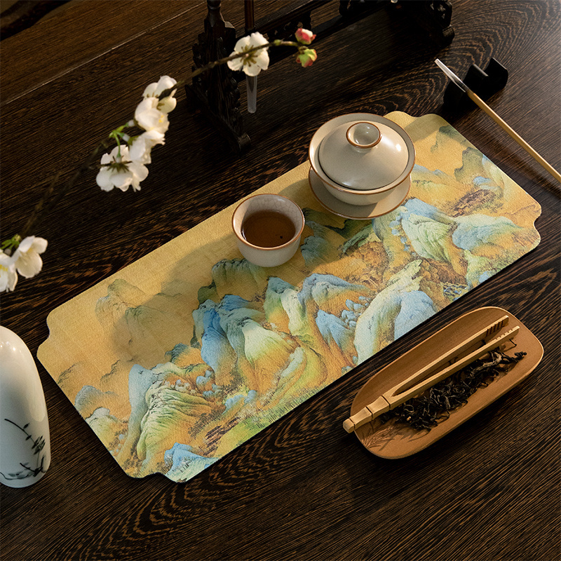 新中式吸水速干硅藻泥茶席双面防滑茶桌垫禅意泡茶餐桌垫易打理