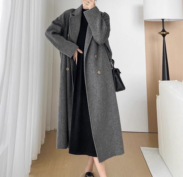 200斤胖mm大码女装高级感灰色毛呢外套冬季宽松时尚长款呢子大衣