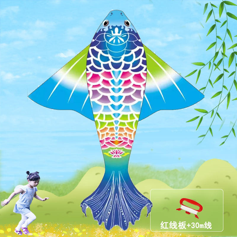 新款国潮风潍坊户外儿童微风易飞蓝锦鲤风筝品牌高档大人成人专用