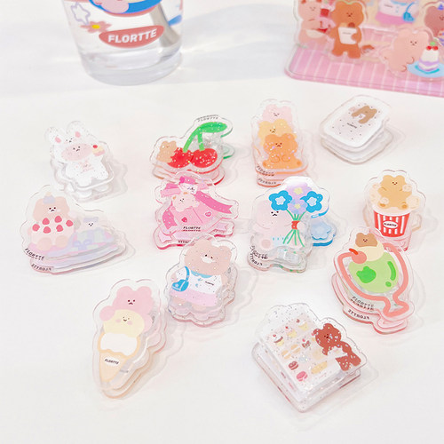 FLORTTE/花洛莉亚可爱夹子立牌便签夹文件夹双面小熊发饰多用夹子