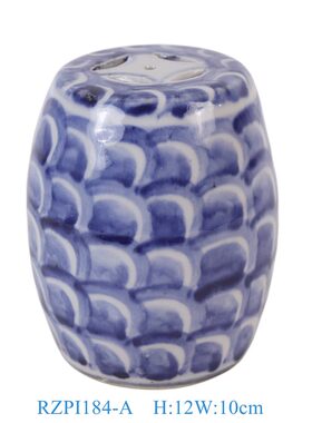 蓝色波纹陶瓷鼓形装饰摆件家居客厅书房工艺品