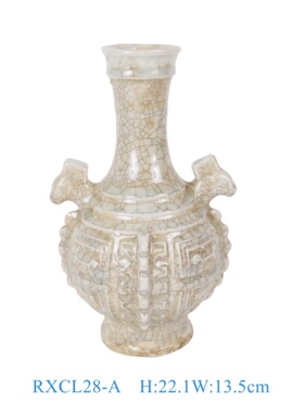 仿古陶瓷花瓶摆件客厅装饰品纹理三足鼎造型家居工艺品