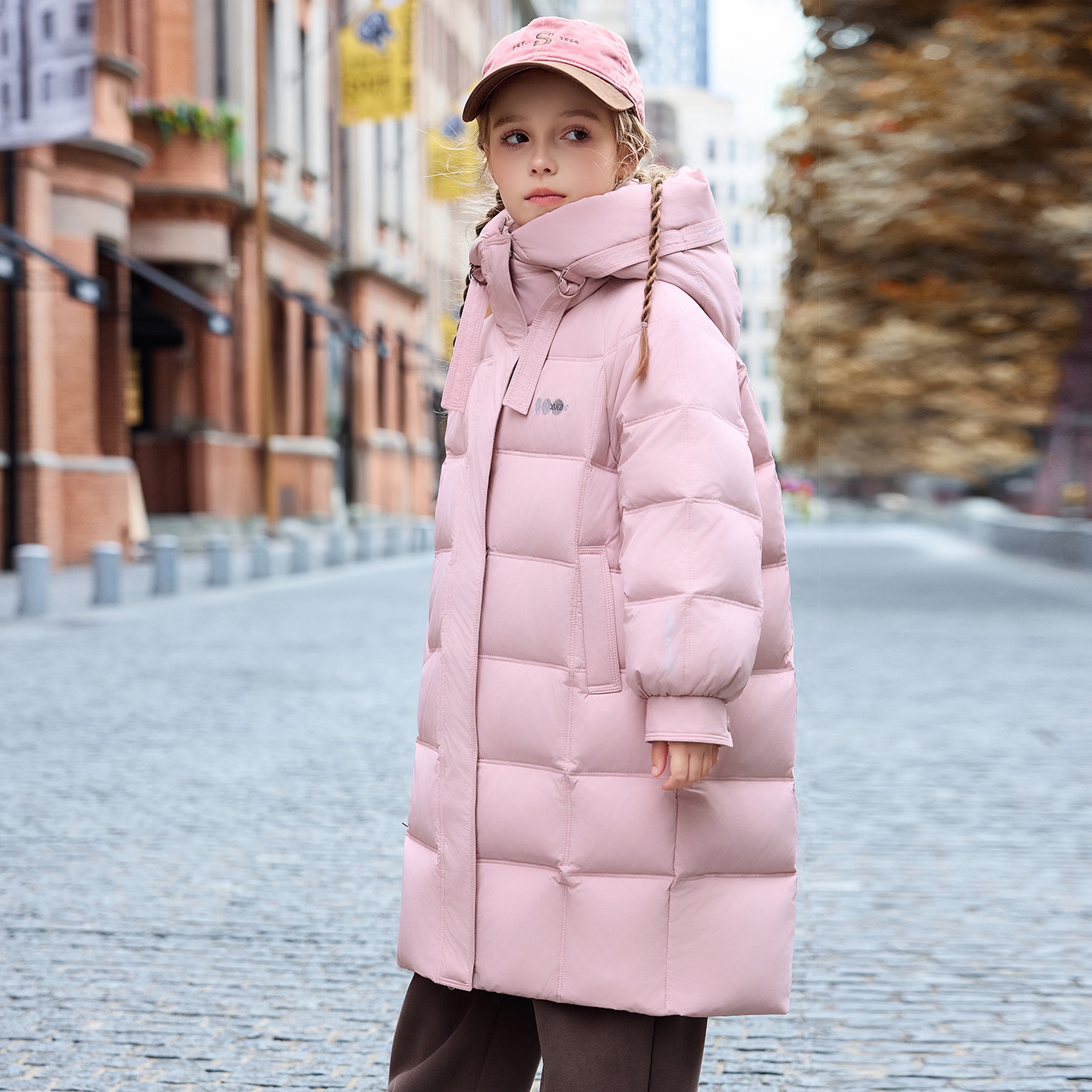 ABC儿童羽绒服女童中长款白鸭绒新款洋气中大童加厚保暖连帽外套