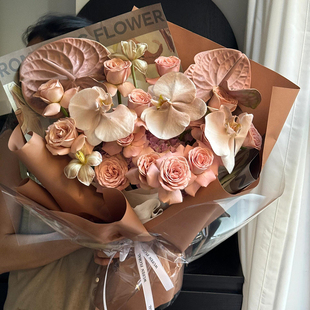 原创鲜花速递同城上海19朵卡布奇诺花束布朗尼郁金香生日配送花