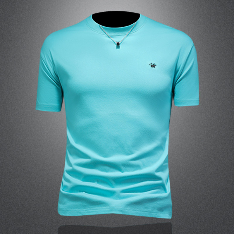 2026年新款短袖T恤微阔重磅全棉圆领体恤衫3160P58缕空绿，男装T恤，钱塘6022