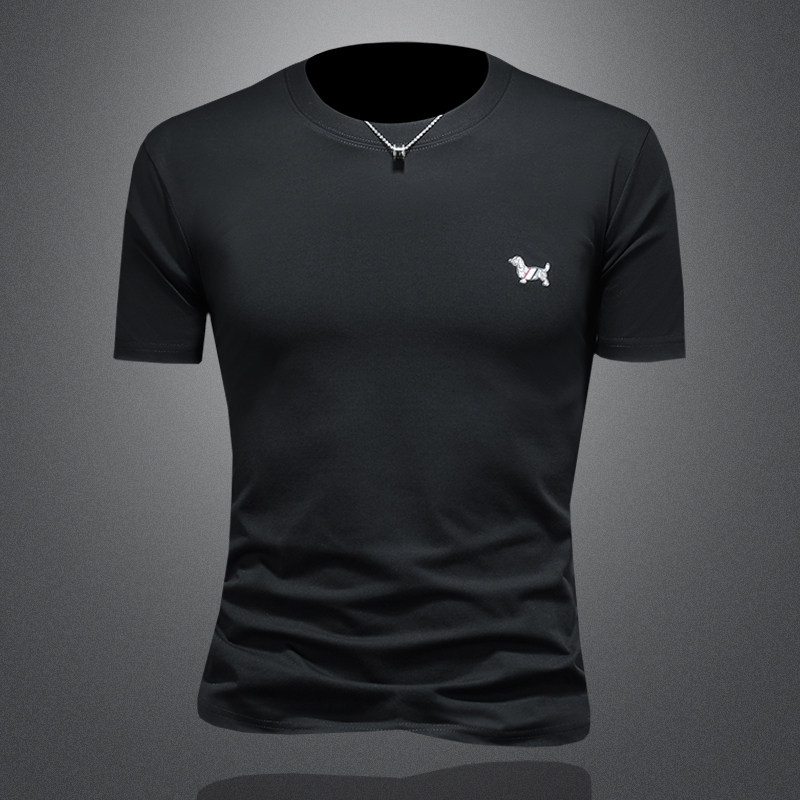 2026年新款短袖T恤微阔重磅全棉圆领体恤衫2015P58缕空黑，男装T恤，钱塘6022