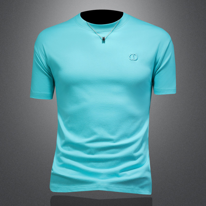 2026年新款短袖T恤微阔重磅全棉圆领体恤衫3130P58缕空绿，男装T恤，钱塘6022
