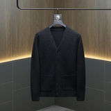 重磅加厚.老钱风V领系扣真口袋毛衣开衫外套56283P135挂拍黑，男装针织衫/毛衣，钱塘6022