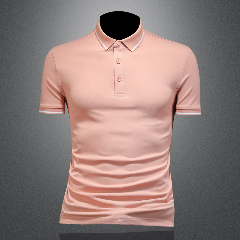 2026年新款短袖POLO衫翻领潮男T恤衫2580P68缕空粉，男装T恤，钱塘6022