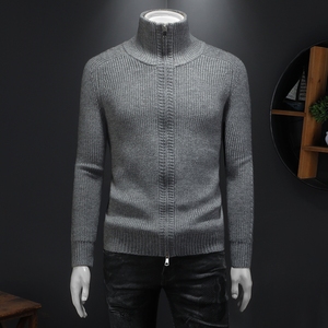 重磅加厚.老钱风高领双开拉链衫外套毛衣开衫56239 P135假模灰色,男装针织衫/毛衣,钱塘6022