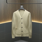 重磅加厚.老钱风V领系扣真口袋毛衣开衫外套56283P135挂拍黑，男装针织衫/毛衣，钱塘6022