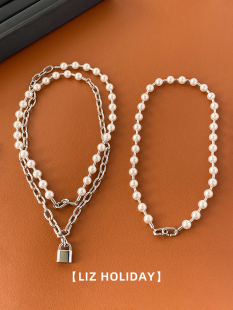 珍珠锁链锁头双层轻奢通勤酷气质名媛手链女士项链2024年新款 时尚