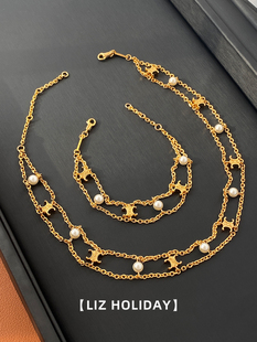 双层颈链锁骨链手链 感珍珠高级感名媛网红爆款 法式 复古风宫廷时尚